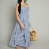Caroline Linen Striped Midi Dress