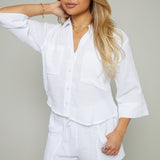Jensen Airy Gauze Button Up - White