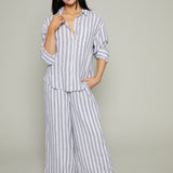 Easton Striped Linen Button Up - White