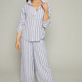 Easton Striped Linen Button Up - White