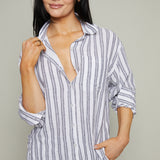 Easton Striped Linen Button Up - White