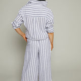 Easton Striped Linen Button Up - White