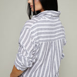 Easton Striped Linen Button Up - White