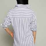 Easton Striped Linen Button Up - White