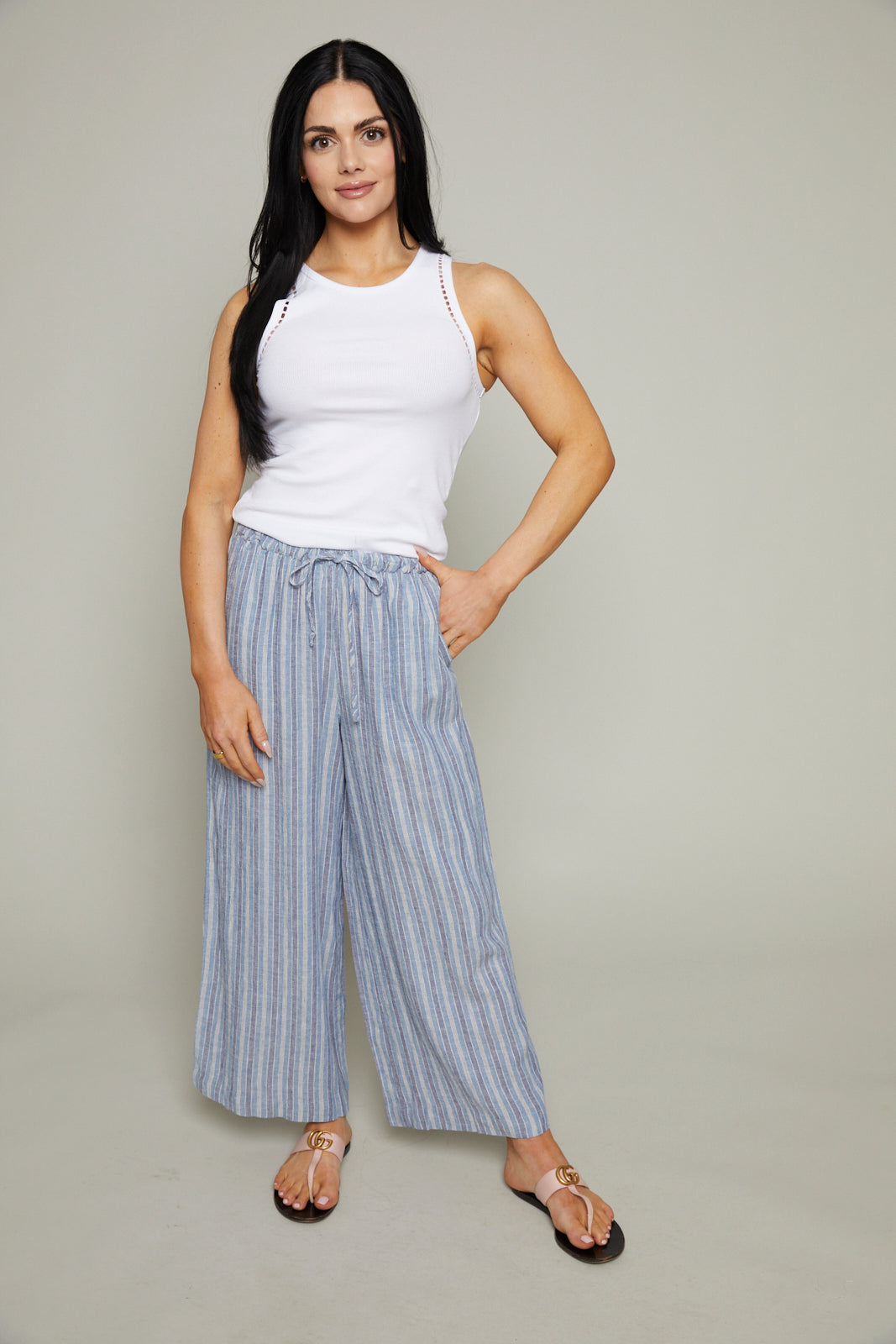 Kiya Striped Linen Pant - Indigo