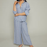 Easton Striped Linen Button Up - Indigo