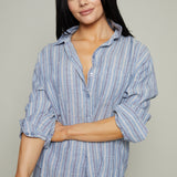 Easton Striped Linen Button Up - Indigo