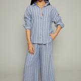 Easton Striped Linen Button Up - Indigo