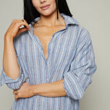Easton Striped Linen Button Up - Indigo