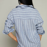 Easton Striped Linen Button Up - Indigo