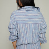 Easton Striped Linen Button Up - Indigo