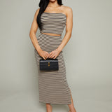 Kelly Pique Striped Midi Skirt - Putty