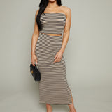 Kelly Pique Striped Midi Skirt - Putty