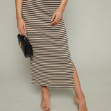 Kelly Pique Striped Midi Skirt - Putty