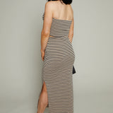 Kelly Pique Striped Midi Skirt - Putty
