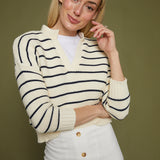 Diana Navy Striped V-Neck Sweater