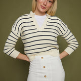 Diana Navy Striped V-Neck Sweater