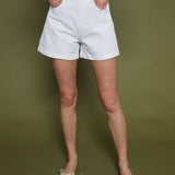 Mimi Denim High Rise A-Line Shorts - Polished White