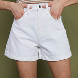 Mimi Denim High Rise A-Line Shorts - Polished White