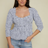 Jessica Embroidered Floral Gingham Top