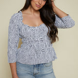 Jessica Embroidered Floral Gingham Top