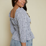 Jessica Embroidered Floral Gingham Top