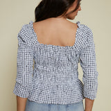 Jessica Embroidered Floral Gingham Top