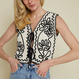 Jeanie Tie Front Embroidered Vest