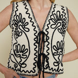 Jeanie Tie Front Embroidered Vest