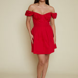 Ellie Pleated Off The Shoulder Mini Dress