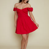 Ellie Pleated Off The Shoulder Mini Dress