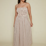 Skylar Smocked Bodice Midi Dress - Tiramisu Stripe