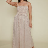 Skylar Smocked Bodice Midi Dress - Tiramisu Stripe