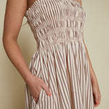 Skylar Smocked Bodice Midi Dress - Tiramisu Stripe