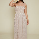 Skylar Smocked Bodice Midi Dress - Tiramisu Stripe