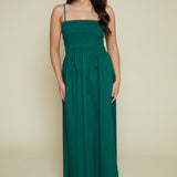 Skylar Smocked Bodice Midi Dress - Emerald