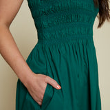 Skylar Smocked Bodice Midi Dress - Emerald