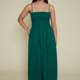 Skylar Smocked Bodice Midi Dress - Emerald