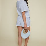 Tia Striped Ric Rac Front Tie Top - Blue