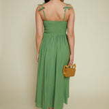 Rayanna Bow Strap Pleated Midi Dress - Green
