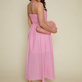 Rayanna Bow Strap Pleated Midi Dress - Pink