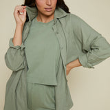 Twyla Solid Linen Button Down - Avocado