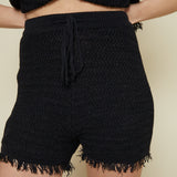 Cleo Drawstring Fringe Sweater Shorts