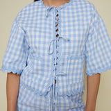 Jill Ric Rac Gingham Top - Blue