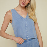 Faye V-Neck Jersey Denim Tank