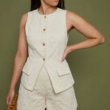 Pearl Denim Jacquard Scallop Hem Shorts