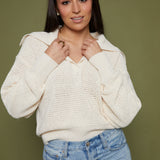 Sami Textured Rugby Knit Sweater - Cream