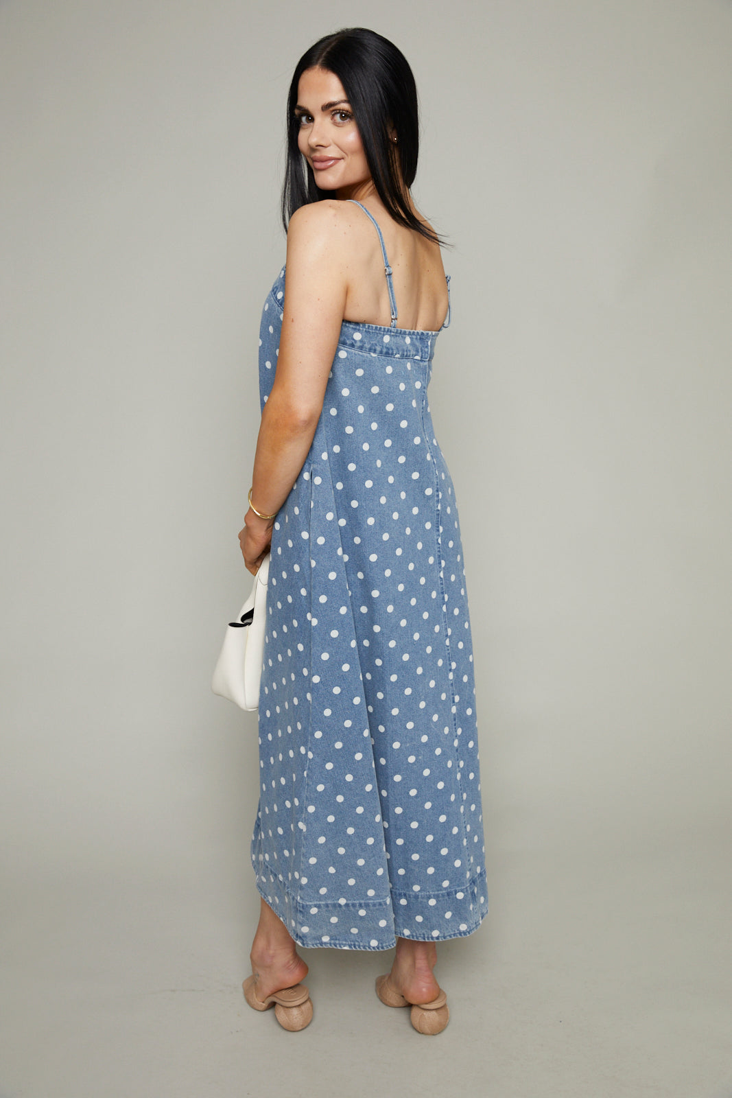Brady Polka Dot Denim Midi Dress