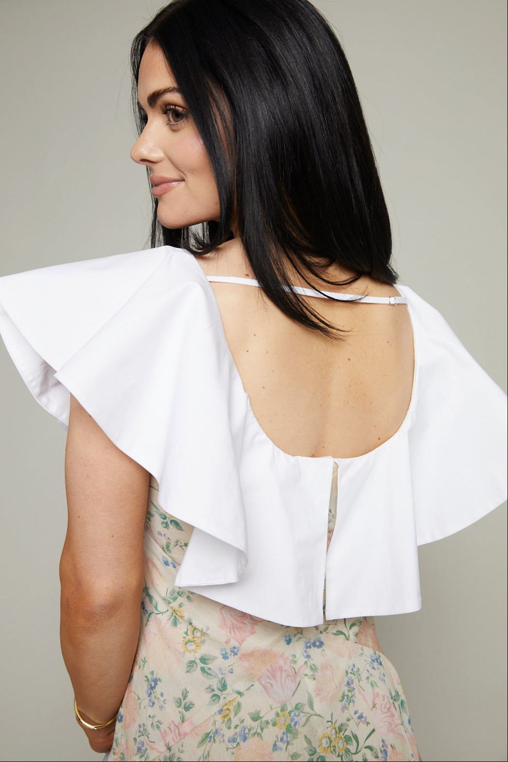 Joy Vintage Floral Ruffle Collar Maxi Dress