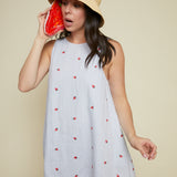 Juniper Strawberry Embroidered Linen Dress
